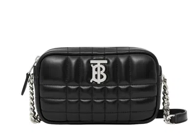 Pre-owned Burberry Women's  Quilted Leather Mini Lola Camera Bag In Black/silver/tone