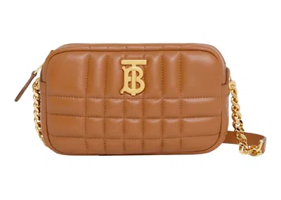 Pre-owned Burberry Women's  Quilted Leather Mini Lola Camera Bag In Maple Brown/gold/tone