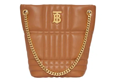 Pre-owned Burberry Women's  Quilted Leather Small Lola Bucket Bag In Maple Brown/gold/tone
