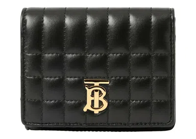 Pre-owned Burberry Women's  Quilted Leather Small Lola Folding Wallet In Black/light Gold