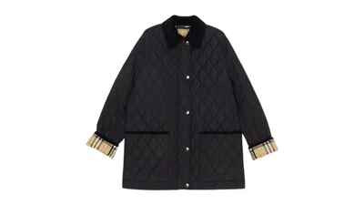 Pre-owned Burberry Women's  Quilted Nylon Barn Jacket In Black/sand In Multi