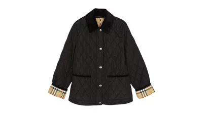 Pre-owned Burberry Women's  Quilted Nylon Jacket In Black/sand In Multi