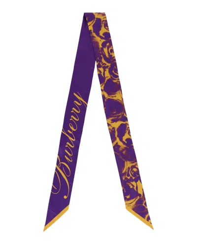 Pre-owned Burberry Women's  Roseprinted Silk Scarf In Royal