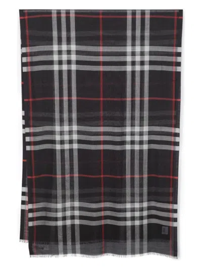Burberry Blue Giant Check Wool And Silk Blend Scarf