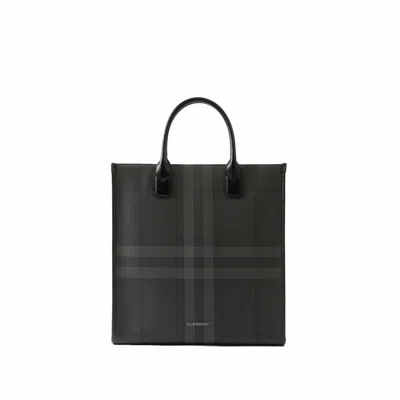 Pre-owned Burberry Women's  Slim Vertical Denny Tote In Charcoal