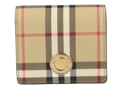 Pre-owned Burberry Women's  Small Check Bifold Wallet In Archive Beige In Brown