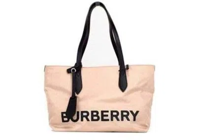 Pre-owned Burberry Women's  Small Logo Branded Econyl Nylon Tote In Rose Beige