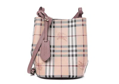 Pre-owned Burberry Women's  Small Lorne Haymarket Check Bucket Bag In Light Elderberry In Purple