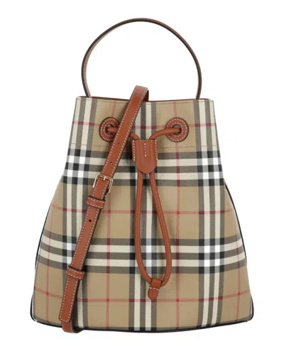 Pre-owned Burberry Women's  Small Tb Bucket Bag In Vintage Check Briar Brown