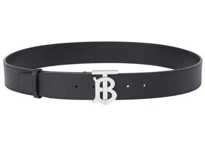 Pre-owned Burberry Women's  Tb Buckle Belt Pebbled Calfskin In Black