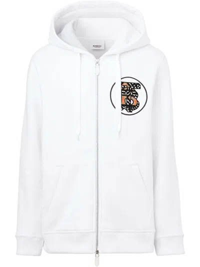 Pre-owned Burberry Women's  Tb Monogram Motif Zipped Hoodie Jacket In White
