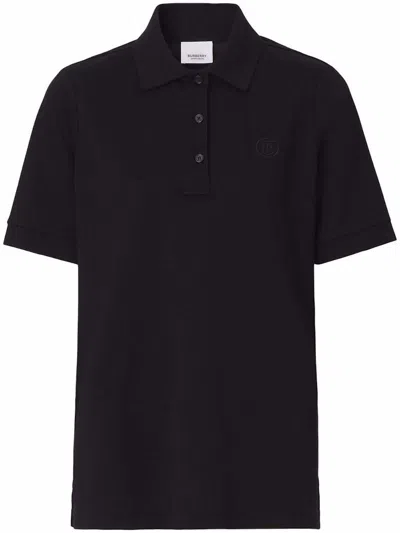 Pre-owned Burberry Women's  Tb Monogram Polo Shirt In Black
