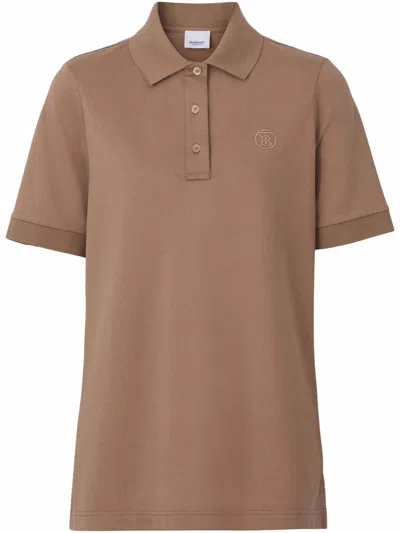 Pre-owned Burberry Women's  Tb Monogramembroidered Polo Shirt In Brown