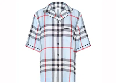 Pre-owned Burberry Women's  Tierney Silk Shirt In Pale Blue Ip Check