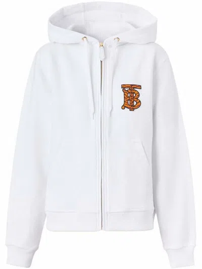 Pre-owned Burberry Women's  Tiger Tb Monogram Motif Hoodie In White