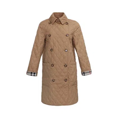 Pre-owned Burberry Women's  Tything Diamond Quilted Long Jacket In Beige In Sand