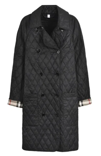 Pre-owned Burberry Women's  Tything Diamond Quilted Long Jacket In Black