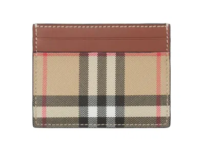 Pre-owned Burberry Women's  Vintage Check (4 Card Slot) Card Case In Tan