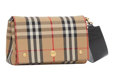 Pre-owned Burberry Women's  Vintage Check And Leather Crossbody Bag Small In Archive Beige/black