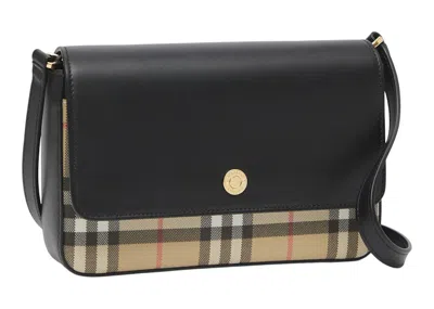 Pre-owned Burberry Women's  Vintage Check And Leather Note Bag Mini In Archive Beige/black
