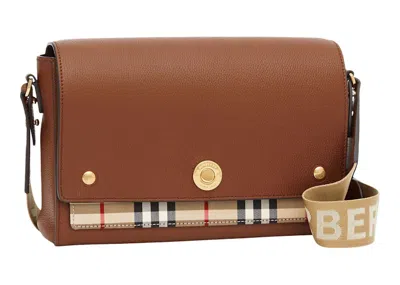 Pre-owned Burberry Women's  Vintage Check And Leather Note Crossbody Bag In Tan