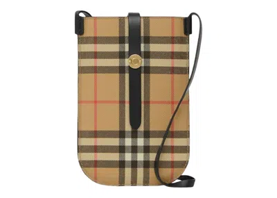 Pre-owned Burberry Women's  Vintage Check Anne Phone Case With Strap In Archive Beige/black