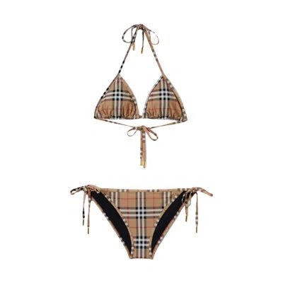 Pre-owned Burberry Women's  Vintage Check Triangle Bikini In Archive Beige