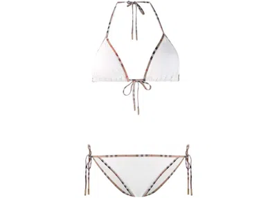 Pre-owned Burberry Women's  Vintage Check Trim Triangle Bikini In White