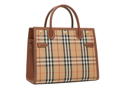 Pre-owned Burberry Women's  Vintage Check Twohandle Title Bag Mini In Archive Beige