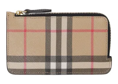 Pre-owned Burberry Women's  Vintage Check Ziparound Card Holderin Beige