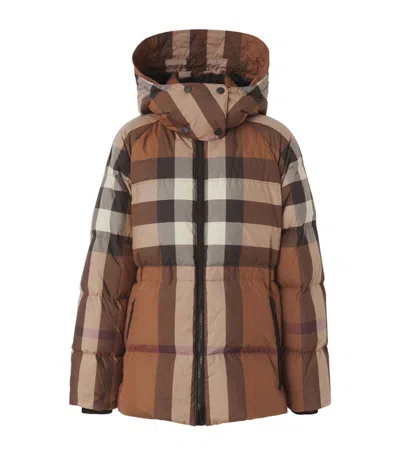 Pre-owned Burberry Women's  Vintage Checkprint With Detachable Hoodie Puffer Jacket In Brown