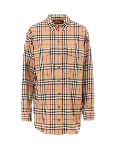 Pre-owned Burberry Women's  Woman Traditional Check Shirt In Beige
