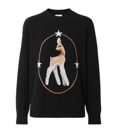 Pre-owned Burberry Women's  Woolblend Deer Motif Sweater In Black