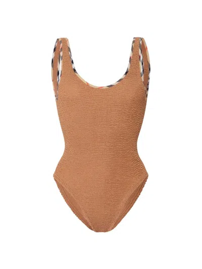Burberry Women's  X Hunza G Faye Check One-piece Swimsuit In Brown