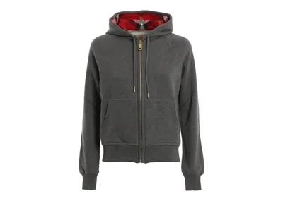 Pre-owned Burberry Women's  Zipup Hooded Sweatshirt In Grey Red