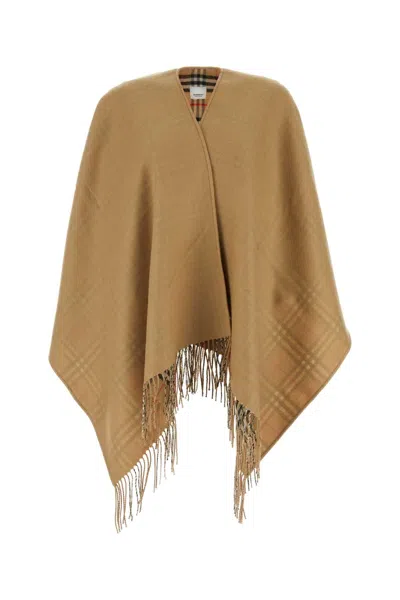 Burberry Women Camel Wool Cape In Brown