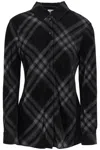 Burberry Long Flannel Shirt With Checkered Motif In Mixed Colours