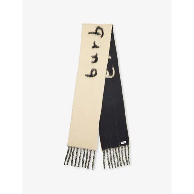 Burberry Fringed Alpaca-blend Jacquard Scarf In Candle