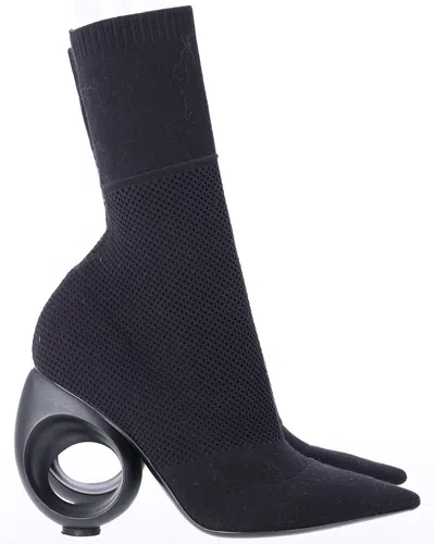 Burberry Women's Canvas Kimberley Pointed Toe Ankle Boot In Black Knit Stretch Fabric (authentic Pre In Blue