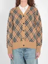 Burberry Check V-neck Cardigan In Wool And Mohair Blend In Brown