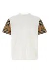 Burberry White T-shirt With Vintage Check Motif On The Sleeves In Cotton Woman In White