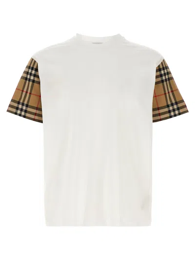 Burberry Women White T-shirt With Vintage Check Motif On The Sleeves In Cotton Woman