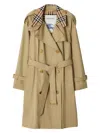 Burberry Women Beige Vintage Check Cotton Trench Coat, Xs Luxury Trench Coats For Women Darveys In Brown