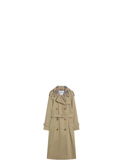 BURBERRY WOMEN'S CASTLEFORD DOUBLE-BREASTED TRENCH WITH CHECK COLLAR