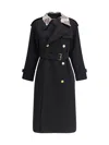 Burberry Women Castleford Long Trench Coat With Check Collar In Black