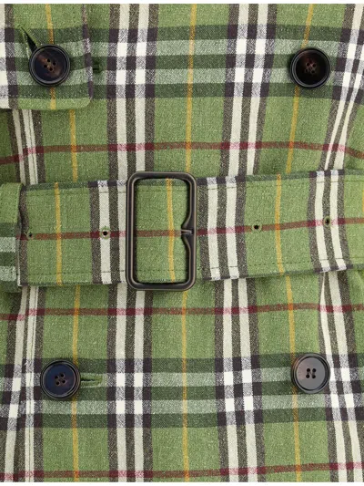 Burberry Check Archive Coat In Green