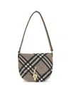Burberry Women Bridle Canvas And Leather Check Shoulder Bag In Gray