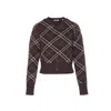 Burberry Long Sleeve Cardigan With Check Motif And Crewneck In Brown