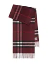 Burberry Check Patterned Cashmere Scarf Fringed Edges In Burgundy