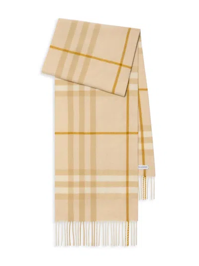 Burberry Womens Check Cashmere Scarf White Denim In Gray